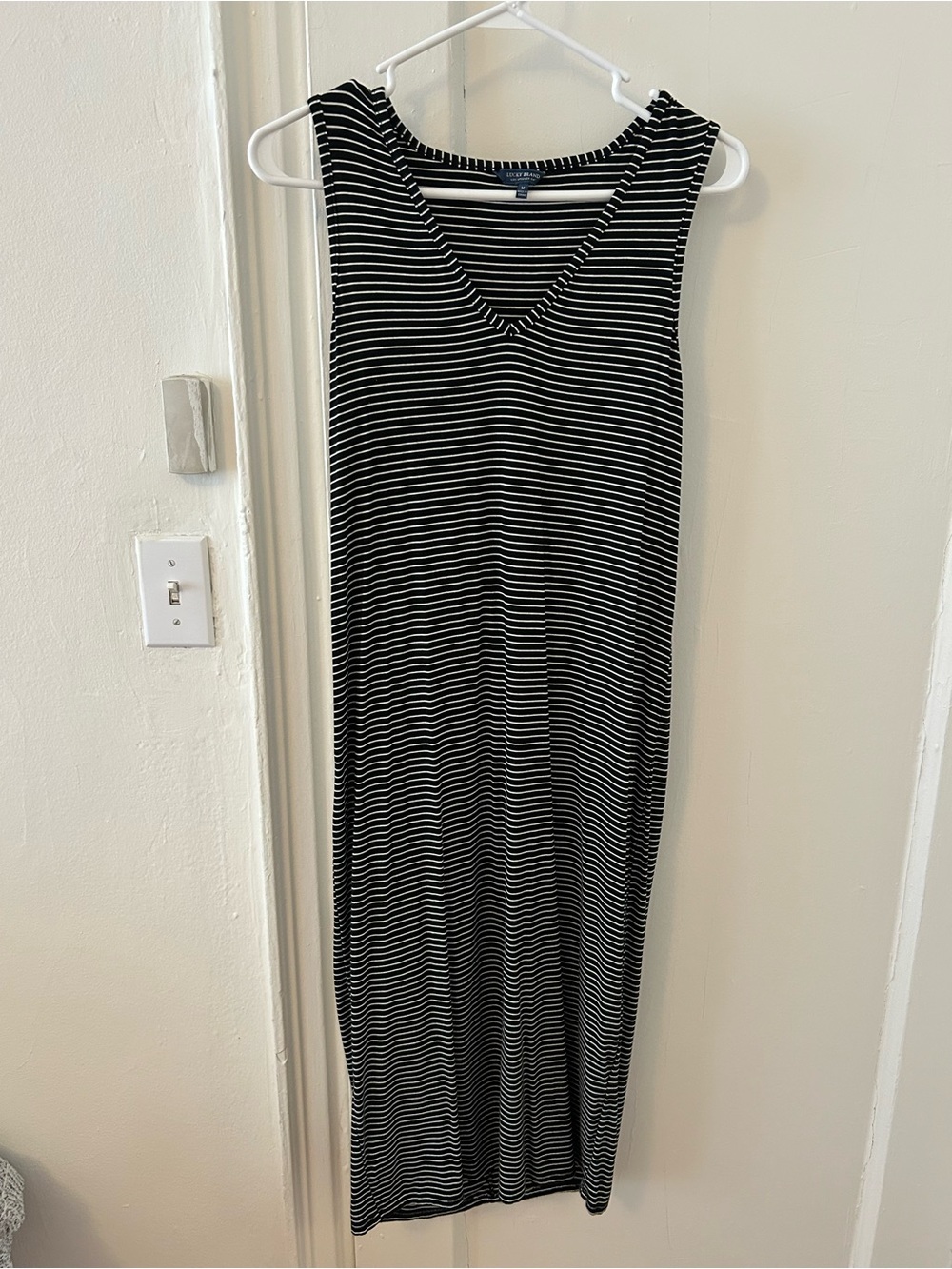 Sleeveless Black & White Striped V-Neck Maxi  Dress